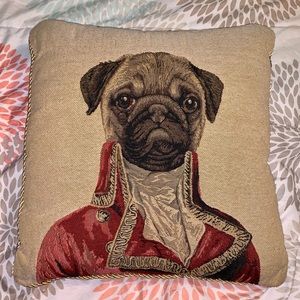 Embroidered Pug Throw Pillow